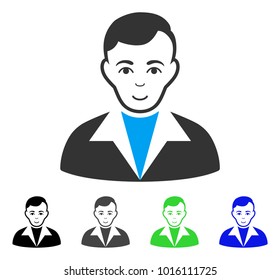 Enjoy Guy vector icon. Vector illustration style is a flat iconic guy symbol with grey, black, blue, green color variants. Person face has cheerful emotions.