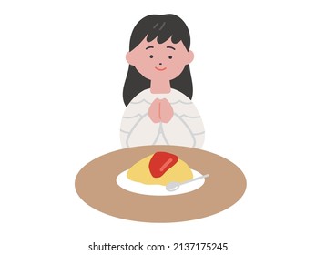 I'll enjoy having this 
Image illustration of a girl (omelet rice)