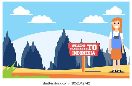 Enjoy a holiday at indonesia prambanan temple, vector illustration