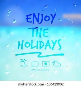 enjoy the holidays and travel icon on summer sea background vector