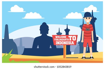 Enjoy holidays in yogyakarta city indonesia, vector illustration