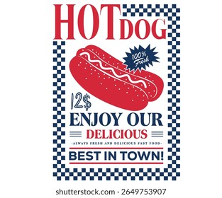 Enjoy hours. Hotdog design for t shirt. Hand drawn lettering for design t shirt. Crispy and delicious fast food artwork.	