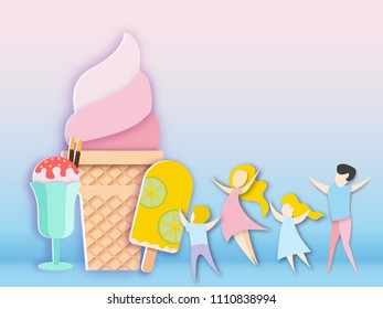 Enjoy with ice cream,paper art style.