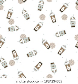 Enjoy Iced Coffee Latte Vector Graphic Art Seamless Pattern can be use for background and apparel design
