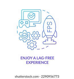 Enjoy lag-free experience blue gradient concept icon. Play video games without bugs. High FPS abstract idea thin line illustration. Isolated outline drawing. Myriad Pro-Bold font used