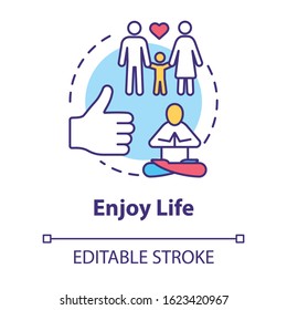 Enjoy life concept icon. Stay in good condition. Happy being. Ability to love and relax. Live full life idea thin line illustration. Vector isolated outline RGB color drawing. Editable stroke