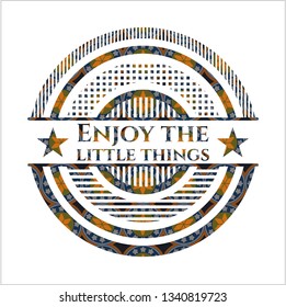 Enjoy the little things arabic badge background. Arabesque decoration.