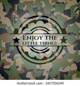 Enjoy the little things camouflaged emblem. Vector Illustration. Detailed.