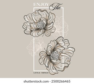 enjoy little things. Flower abstract modern painting. Beautiful abstract flower and quote. Keep on growing.