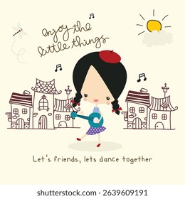 enjoy the little things girls doodle vector 