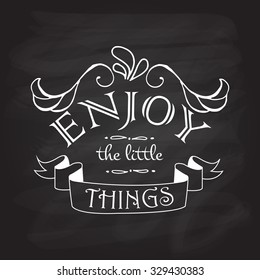 Enjoy the little things motivation square watercolor vintage hand drawn poster. Text lettering of an inspirational saying. Quote Typographical Poster Template, vector design. Inspirational typography.