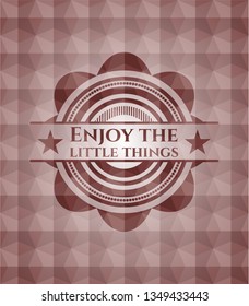 Enjoy the little things red seamless emblem with geometric pattern.