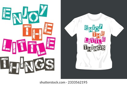 enjoy the little things typography in boxes graphic design, for t-shirt prints, vector illustration editable template