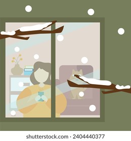 Enjoy the longest winter night, People celebrate Winter Solstice Festival. Flat vector illustration.