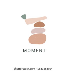 Enjoy moment flat vector illustration. Motivational drawing with zen stones isolated on white background. Creative abstract shape print, t shirt design idea. Harmony and wellness concept