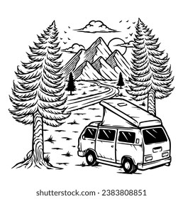 enjoy the mountain view by van line illustration