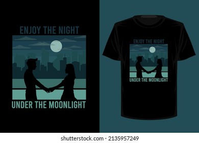 Enjoy the night under the moonlight retro vintage t shirt design