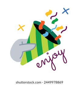 Enjoy party, trendy flat style sticker 