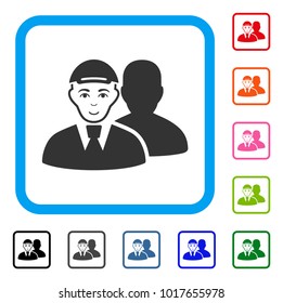 Enjoy Person Shadow vector pictogram. Person face has smiling feeling. Black, gray, green, blue, red, pink color additional versions of person shadow symbol in a rounded rectangle.