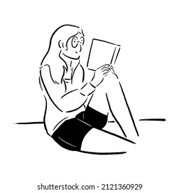 Enjoy reading book on the floor concept illustration