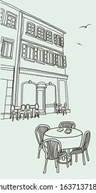 
Enjoy reading in the city and having a cup of coffee. Made for sheet cutting. Hand drawn vector illustration.