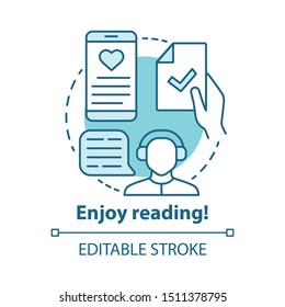 Enjoy reading concept icon. Passionate readers idea thin line illustration. Audio books listening, soundtracks, radio, ebooks reading app. Vector isolated outline drawing. Editable stroke