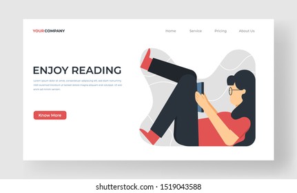 Enjoy reading vector concept illustration,  can be used for landing page, ui, web, app intro card, editorial, flyer, and banner.