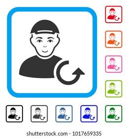 Enjoy Refresh Man vector pictogram. Human face has smiling feeling. Black, gray, green, blue, red, orange color versions of refresh man symbol inside a rounded rectangle. A person in a cap.