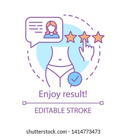 Enjoy result concept icon. Cosmetic procedure idea thin line illustration. Plastic surgery center. Liposuction. Body change. Vector isolated outline drawing. Editable stroke