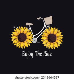 Enjoy The Ride. Cycling Quotes T-shirt design. Floral Typography T-shirt. Adventure Lovers.