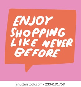 Genießen Sie Shopping wie nie zuvor. Business-Satz. Handschrift. Schreiben. Design auf rosafarbenem Hintergrund.