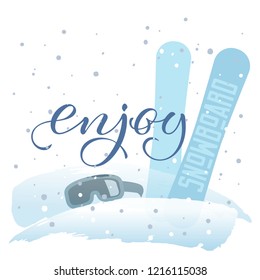 Enjoy snowboard. Hand drawn lettering inspirational illustration. Abstract design card perfect for prints, flyers, banners, invitations and more. EPS 10