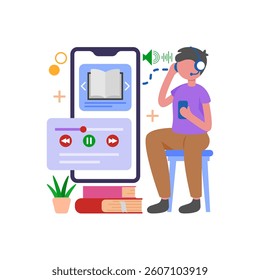 Enjoy Stories with Audio Books Flat Vector Illustration