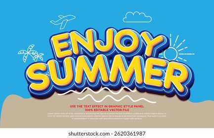 Enjoy summer 3d text effect. typography template for happy summer