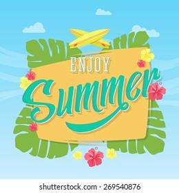 Enjoy Summer Abstract Vector Card, Poster or Background with Banner and Typography Quote.