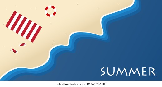 enjoy summer background, boat on the sea,  top view of beach in summer, holidays concept, vector illustration.