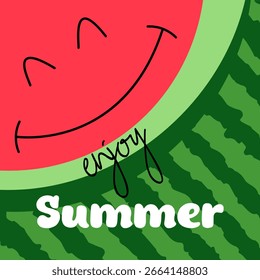 Disfruta del verano. Una Plantilla de fondo de verano para redes sociales, Anuncio o diseño de carteles. Fondo de sandía. Ilustración vectorial
