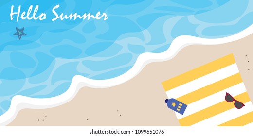 enjoy summer background, top view of beach in summer, holidays concept, vector illustration.