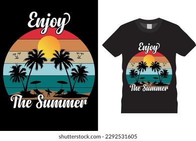 ENJOY THE SUMMER BEACH PARTY T-SHIRT DESIGN VECTOR TEMPLATE PRINTED ON APPAREL AND MERCHANDISE, BANNER, 