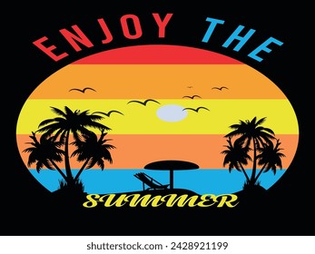 Enjoy the summer, Summer beach vacation t-shirts, surfing t-shirt vector design. Enjoy summer time typography t-shirt design and vector template.