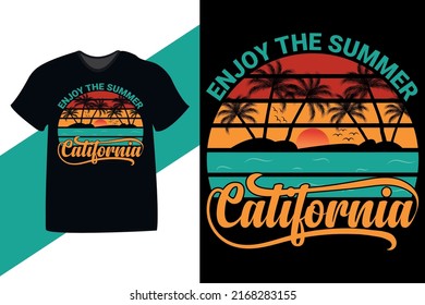 enjoy the summer California retro vintage summer sea beach t shirt design. Also for  mugs, tote bags, hats, cards, stickers, print and merchandise