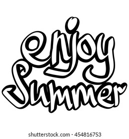 Enjoy Summer, calligraphy phrase, sticker template, words design, vector illustration