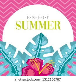 Enjoy summer card with leaves and flower vector graphic digital image