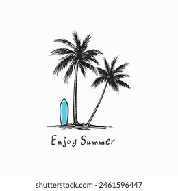 Enjoy summer, coconut palm trees vector