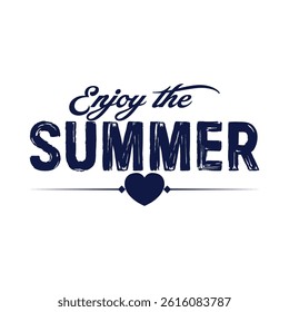 Enjoy summer colorful hand-lettering phrase. Handwritten seasonal vector calligraphy with doodle flowers. Creative design for t-shirt, logo, invitation, web banner, social media or print.