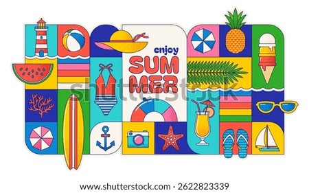 Enjoy Summer – Colorful Vector Collection of Beach Vacation and Tropical Holiday Essentials