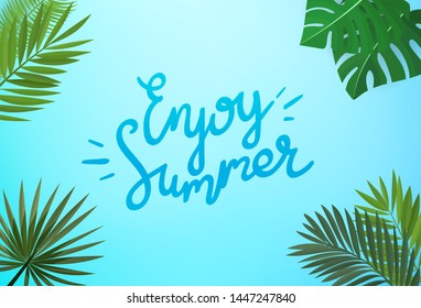 Enjoy summer concept. Floral vector frame with green leaves