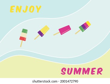 Enjoy summer concept. Fruit ice cream on stick. Summer beach illustration. For banner, card, flier, cafe advertise.