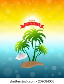 Enjoy summer concept - palm trees on the island. Useful as background for tourism, travel, vacation.