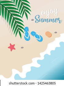 Enjoy Summer concept vector illustration. Top view of beach. Template for poster, banner, card, flyer etc